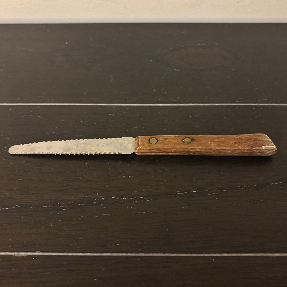 Vintage | Double Serrated | Utility Knife | Stainless Steel | Japan Wood‎ Handle